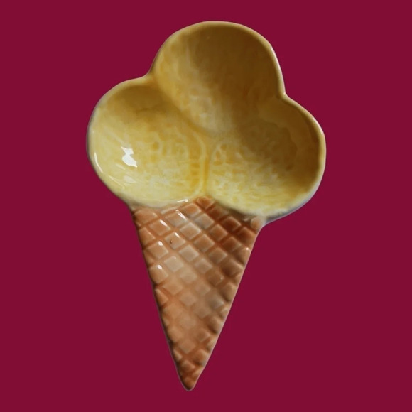 glazed ceramic ice cream plates set of 2 yellow/blue - Picture 5 of 9